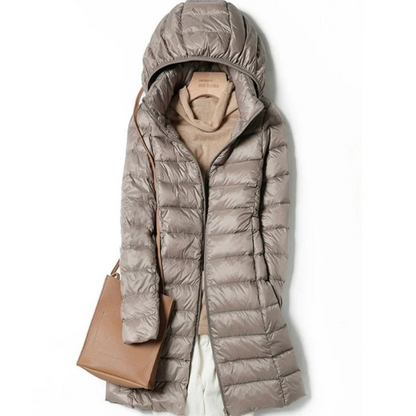 Women Hooded Quilted Puffer Jacket with Zip Front