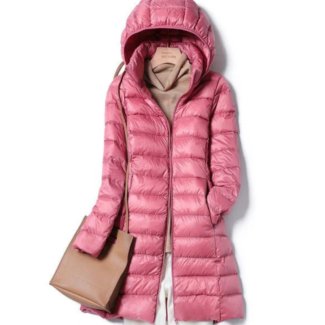 Women Hooded Quilted Puffer Jacket with Zip Front