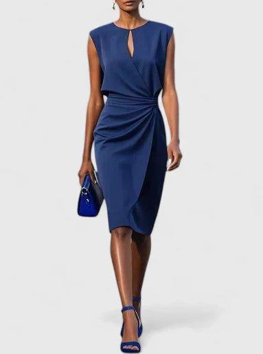 Elegant Sheath Dress for Women with Keyhole Neck Cap Sleeve Ruched Wrap Cocktail Style
