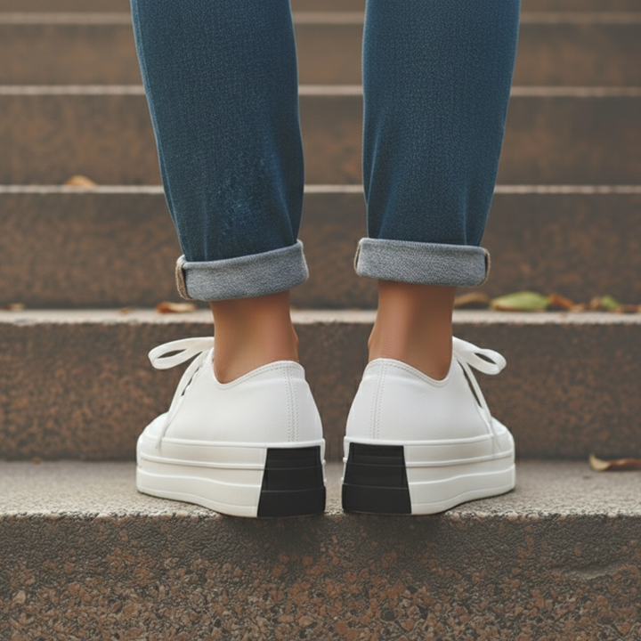 Stylish Platform Sneaker for Women with Lace Up Contrast Toe Chunky Sole Casual Style
