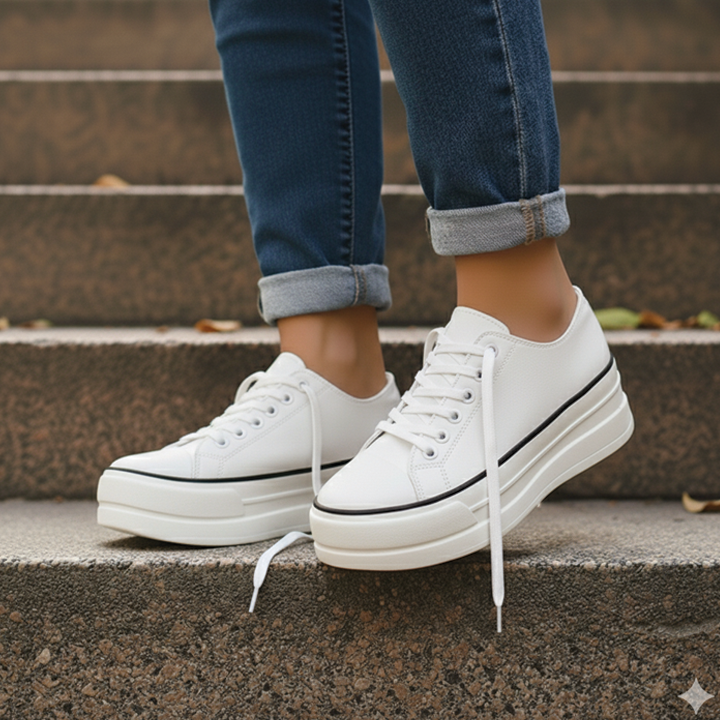 Stylish Platform Sneaker for Women with Lace Up Contrast Toe Chunky Sole Casual Style