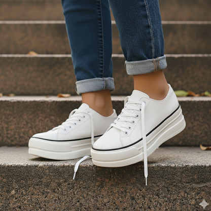 Stylish Platform Sneaker for Women with Lace Up Contrast Toe Chunky Sole Casual Style