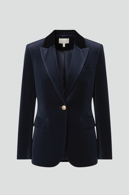Sleek Navy Velvet Blazer for Women with Peak Lapel Single Button Tailored Tailored Cocktail Style
