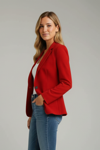 Effortless Red Blazer for Women with Notched Lapel Single Button Tailored Tailored Workwear Style