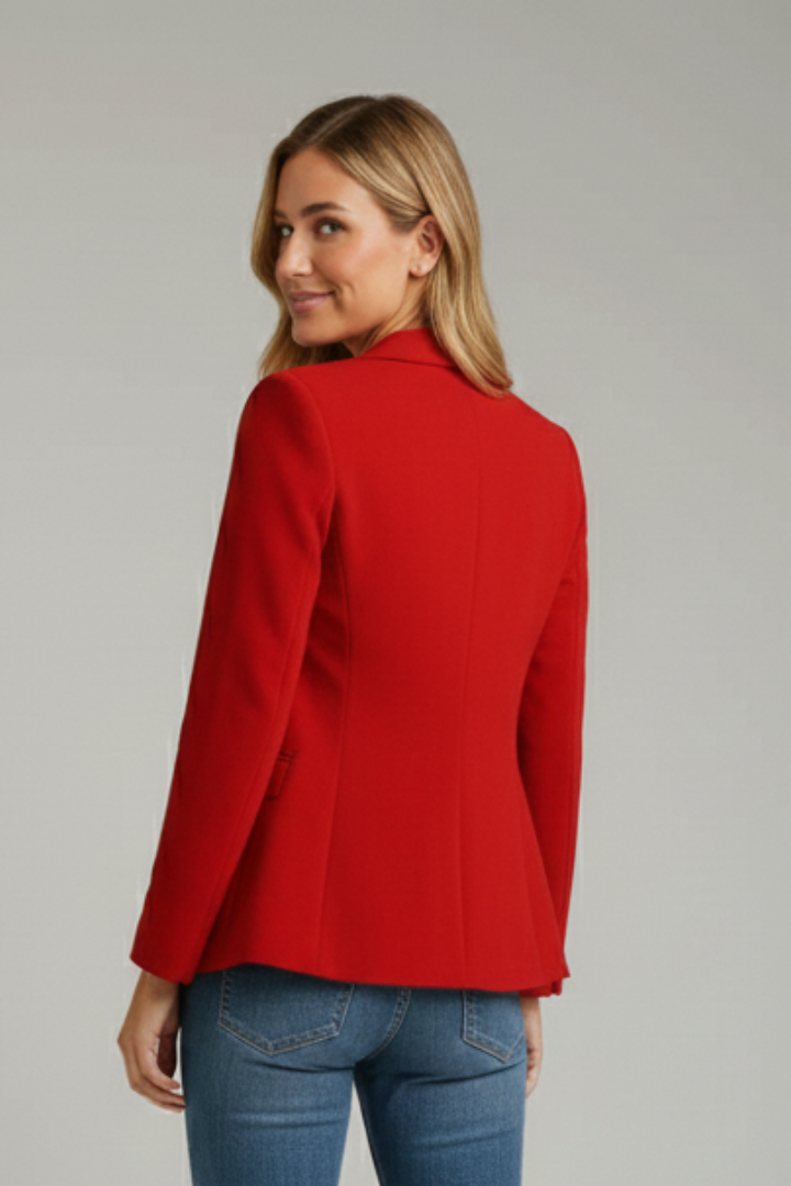 Effortless Red Blazer for Women with Notched Lapel Single Button Tailored Tailored Workwear Style