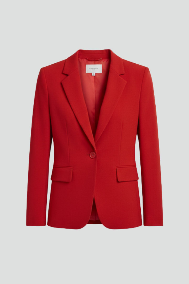 Effortless Red Blazer for Women with Notched Lapel Single Button Tailored Tailored Workwear Style
