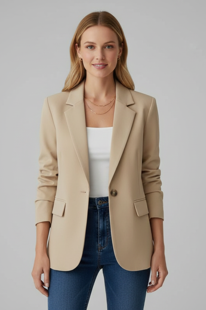 Effortless Red Blazer for Women with Notched Lapel Single Button Tailored Tailored Workwear Style