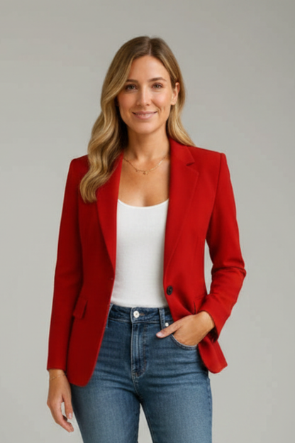 Effortless Red Blazer for Women with Notched Lapel Single Button Tailored Tailored Workwear Style