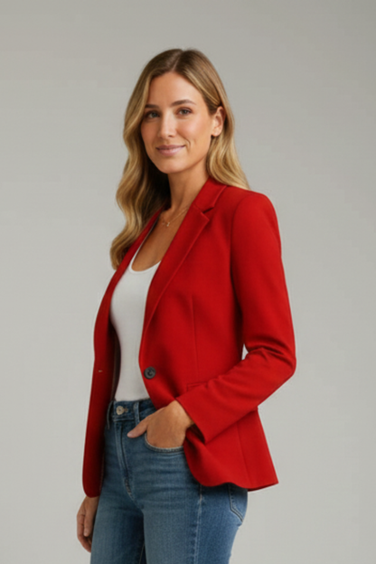 Effortless Red Blazer for Women with Notched Lapel Single Button Tailored Tailored Workwear Style