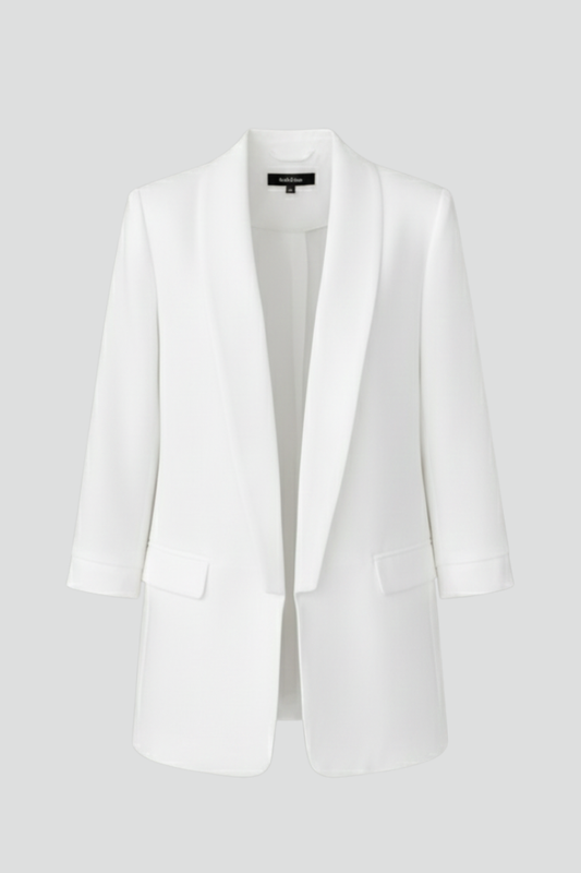 Stylish White Blazer for Women with Wrap Shawl Collar Ruched Elbow Sleeve Open Front Tailored Workwear Style