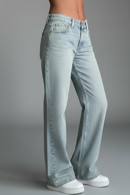 Effortless Light Blue Wide Leg Jeans for Women with High Waist Relaxed Straight Leg Casual Style