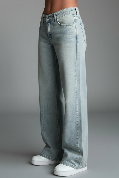 Effortless Light Blue Wide Leg Jeans for Women with High Waist Relaxed Straight Leg Casual Style