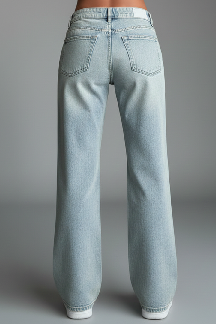 Effortless Light Blue Wide Leg Jeans for Women with High Waist Relaxed Straight Leg Casual Style