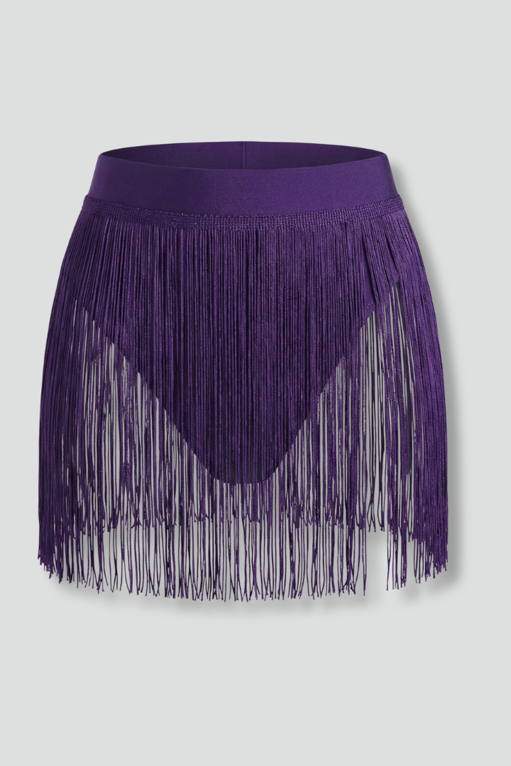 Stylish Purple Fringe Mini Skirt for Women with High Waist Tiered Flowing Bohemian Style