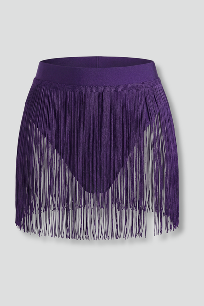 Stylish Purple Fringe Mini Skirt for Women with High Waist Tiered Flowing Bohemian Style