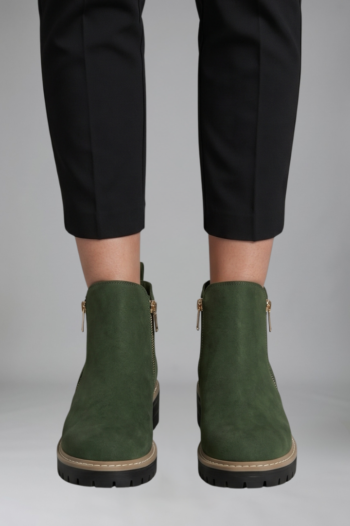 Chic Grey Ankle Boots for Women with Side Zip Almond Toe Chunky Sole Suede Fall Style