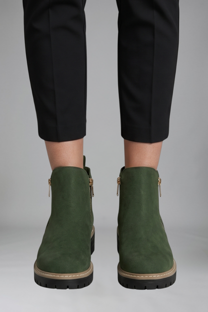 Chic Grey Ankle Boots for Women with Side Zip Almond Toe Chunky Sole Suede Fall Style