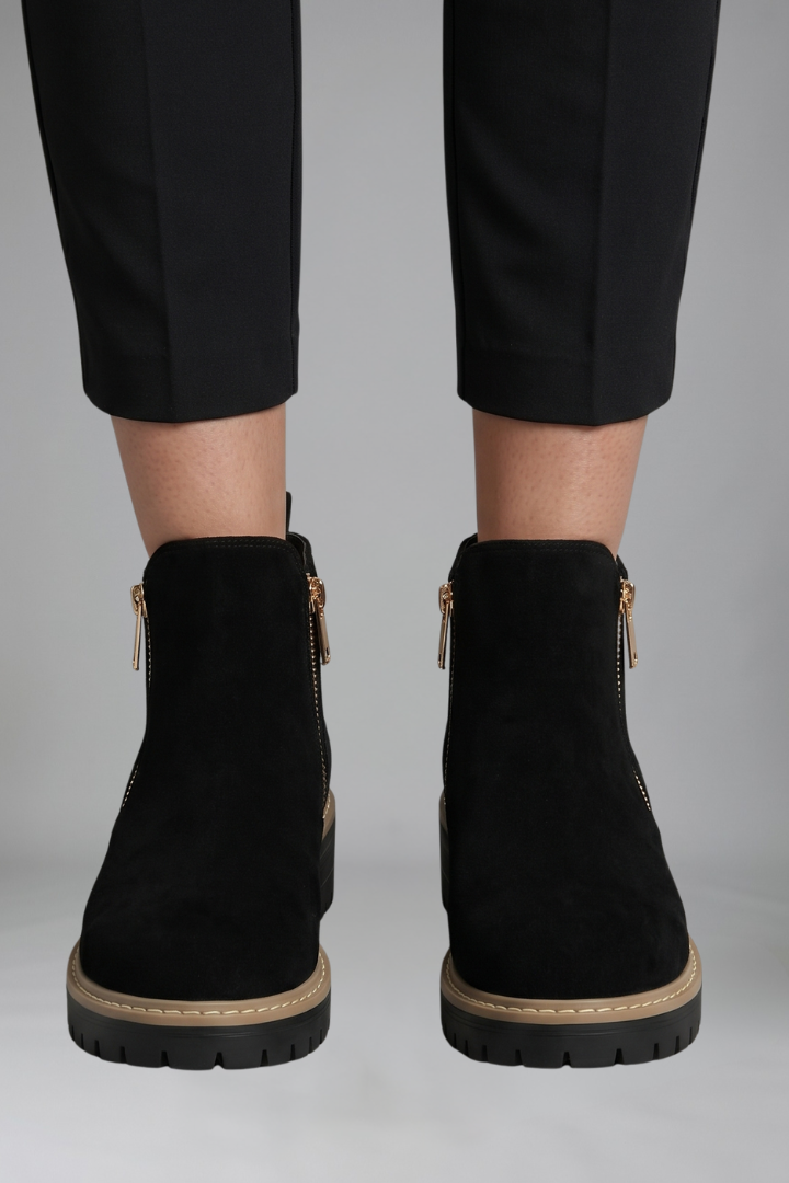 Chic Grey Ankle Boots for Women with Side Zip Almond Toe Chunky Sole Suede Fall Style