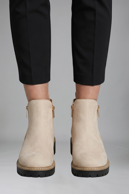 Chic Grey Ankle Boots for Women with Side Zip Almond Toe Chunky Sole Suede Fall Style