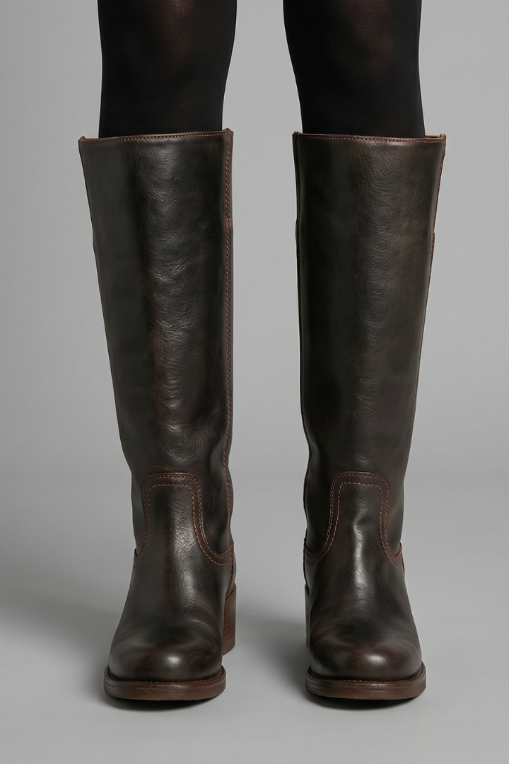 Statement Red Knee High Boots for Women with Almond Toe Stacked Heel Leather Tall Fall Style