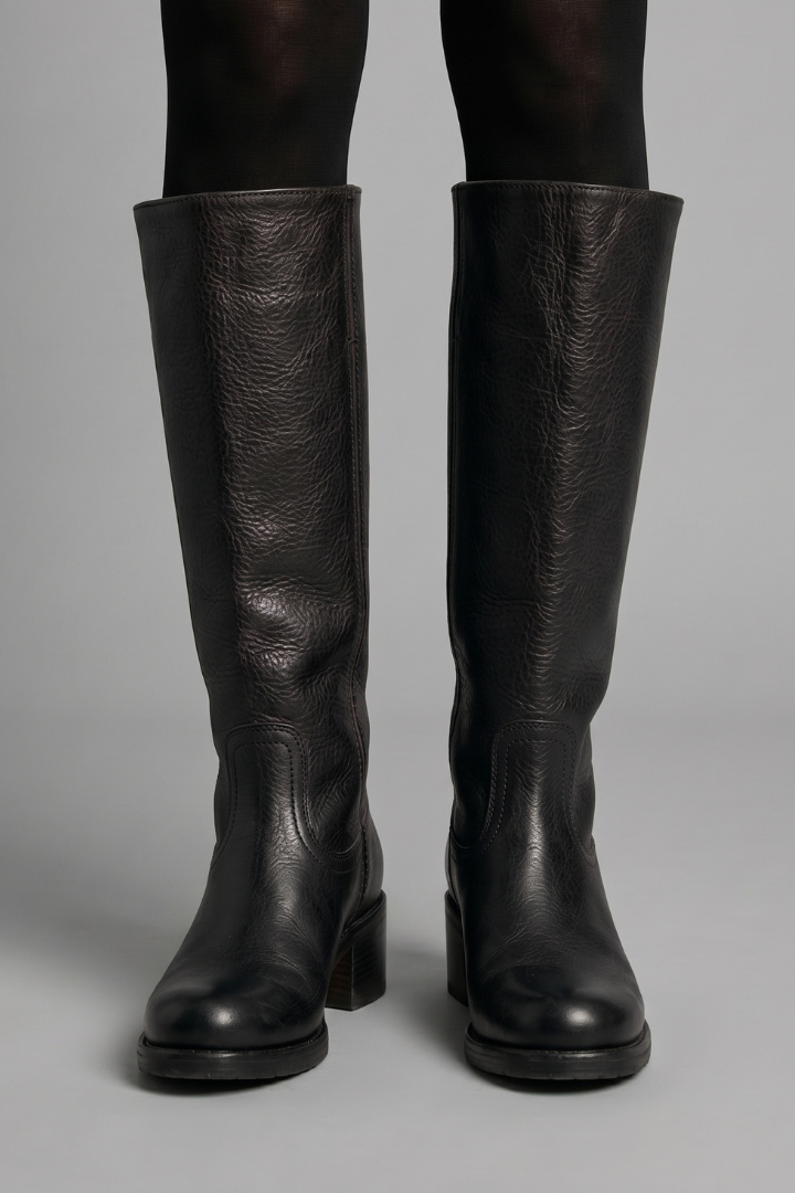 Statement Red Knee High Boots for Women with Almond Toe Stacked Heel Leather Tall Fall Style