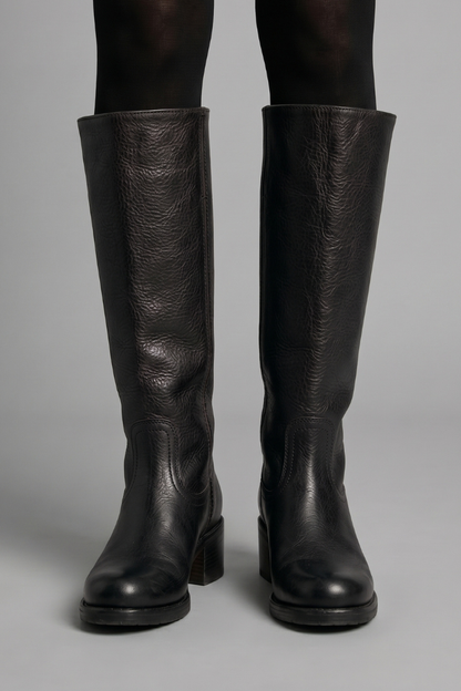 Statement Red Knee High Boots for Women with Almond Toe Stacked Heel Leather Tall Fall Style