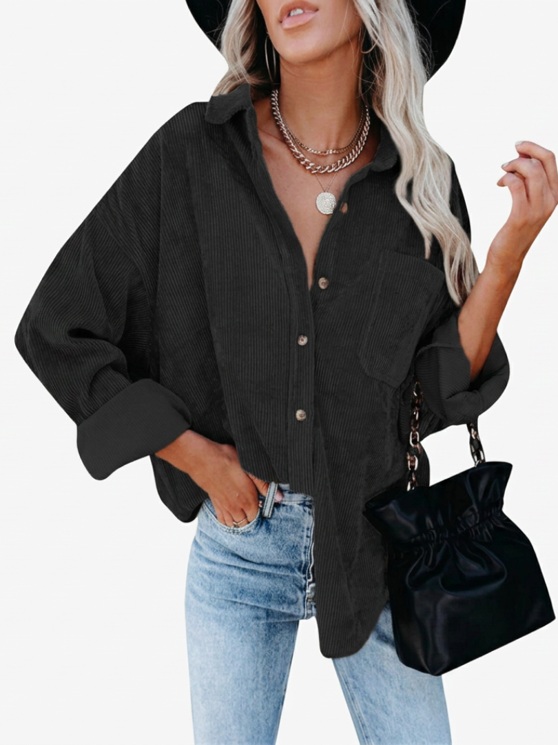 Effortless Corduroy Shirt for Women with Collar Long Sleeve Button Front Oversized Relaxed Style