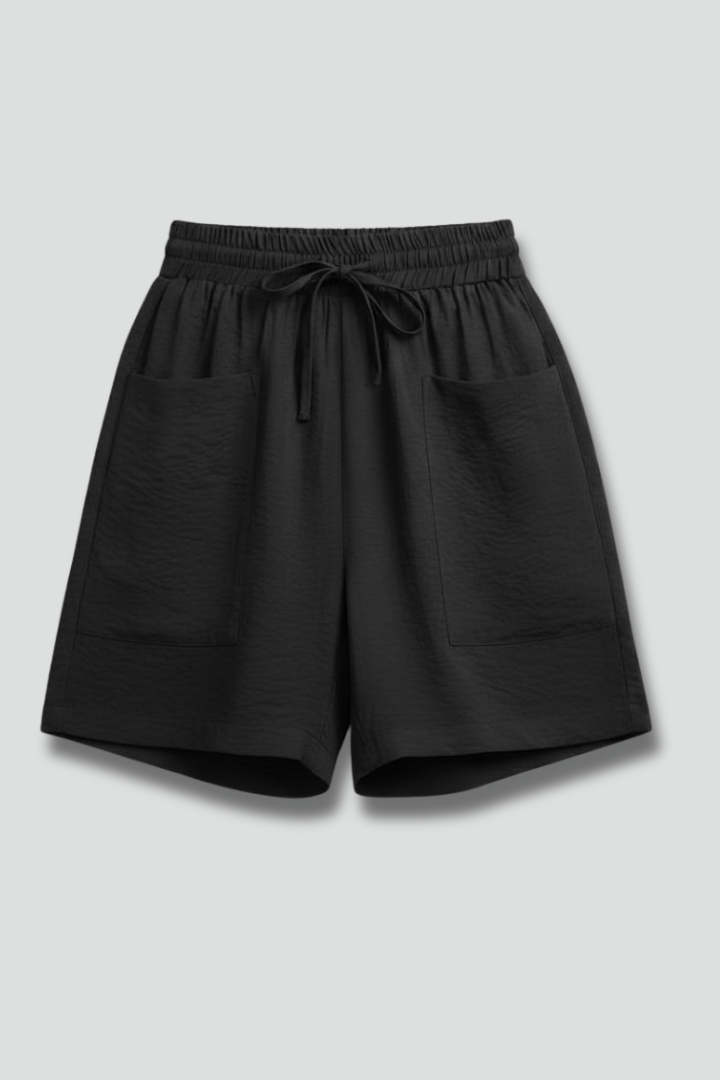 Effortless Black Bermuda Shorts for Women with Elastic Waist Drawstring Relaxed Casual Style