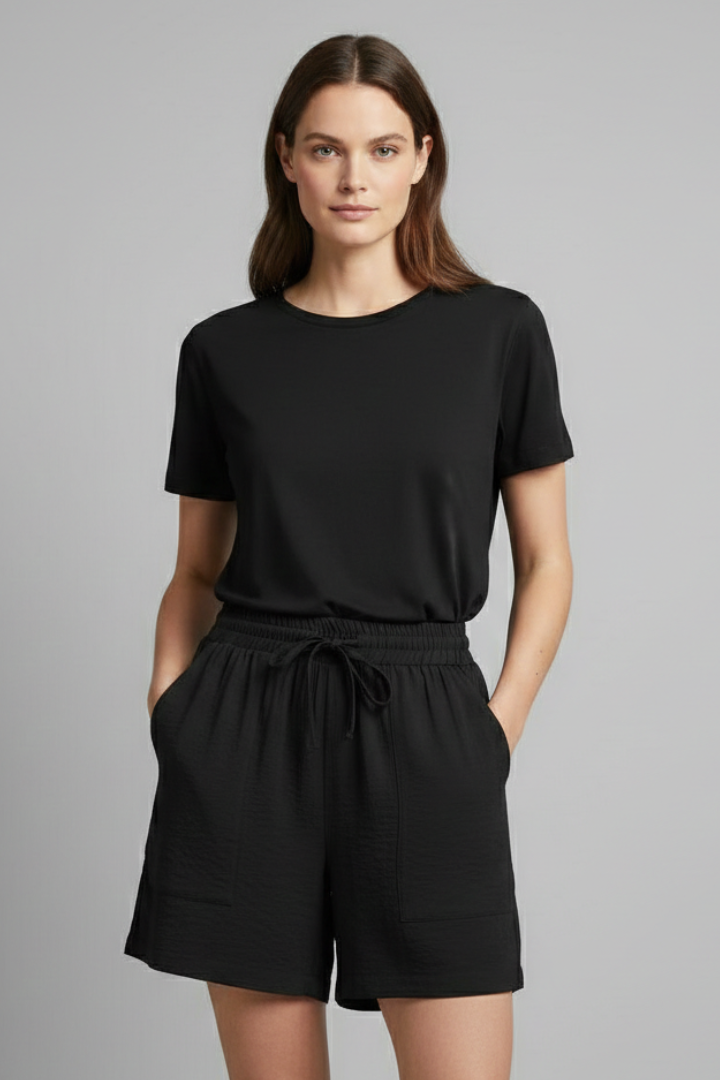 Effortless Black Bermuda Shorts for Women with Elastic Waist Drawstring Relaxed Casual Style