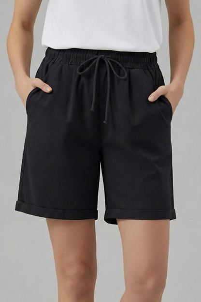 Effortless Bermuda Shorts for Women with Elastic Waist Drawstring Cuffed Relaxed Casual Style