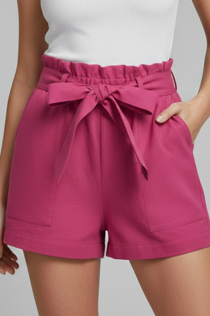 Effortless Black Paperbag Shorts for Women with Tie Belt Front Pocket Relaxed Casual Style