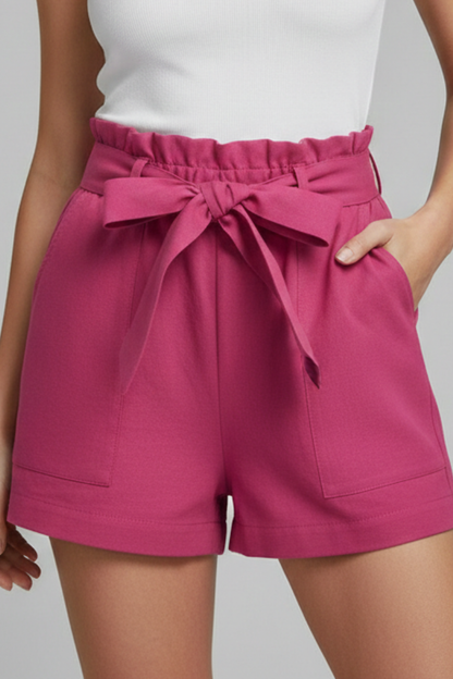 Effortless Black Paperbag Shorts for Women with Tie Belt Front Pocket Relaxed Casual Style