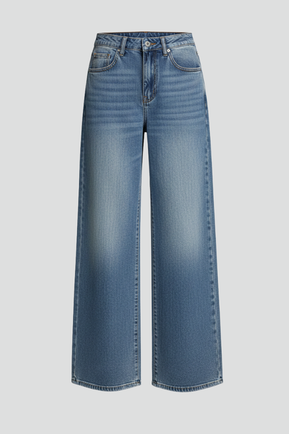 Effortless Blue Wide Leg Jeans for Women with High Waist Relaxed Fit Casual Style