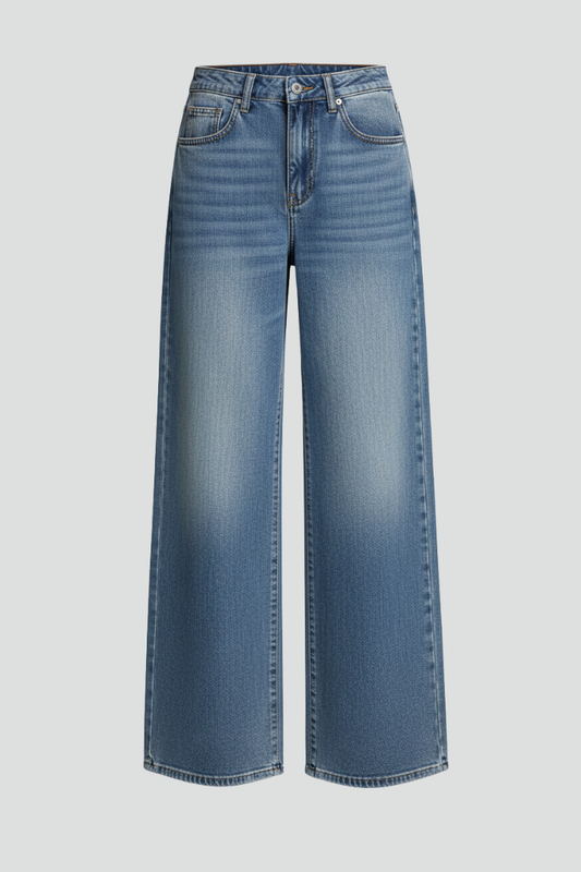 Effortless Blue Wide Leg Jeans for Women with High Waist Relaxed Fit Casual Style