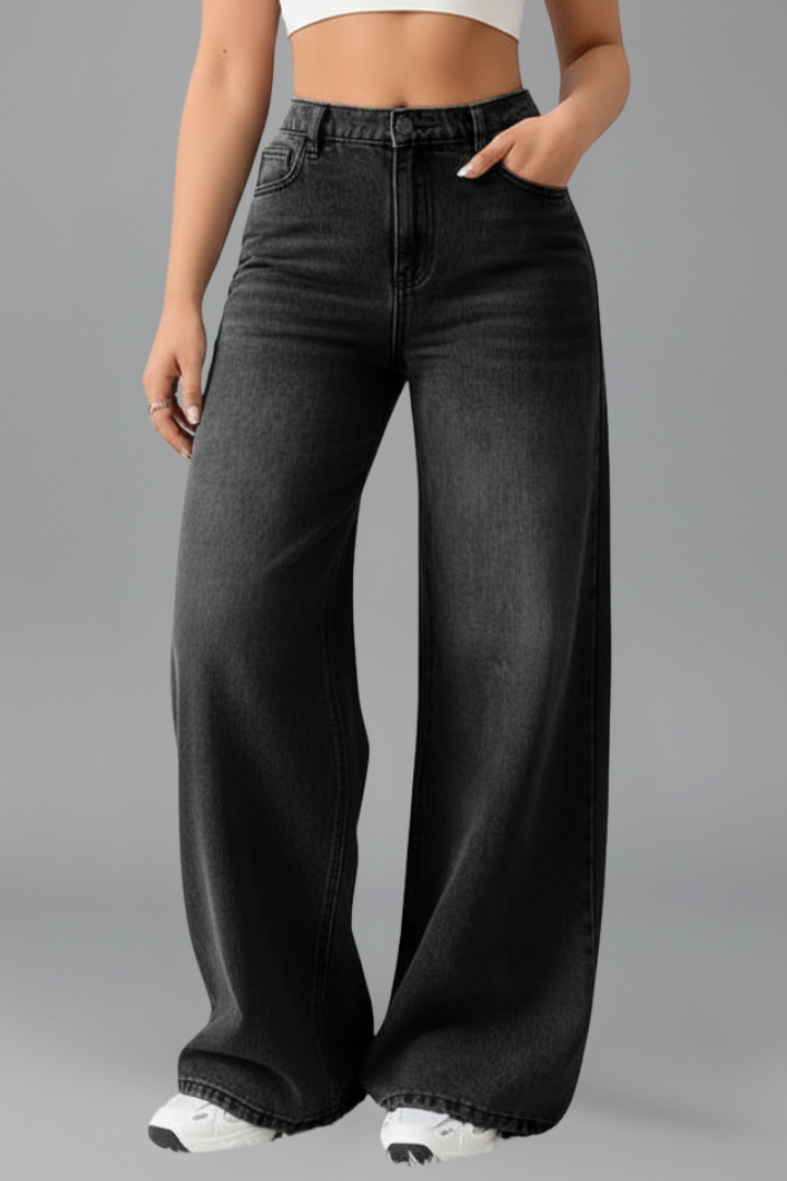 Effortless Wide Leg Jeans for Women with High Waist Faded Relaxed Casual Style