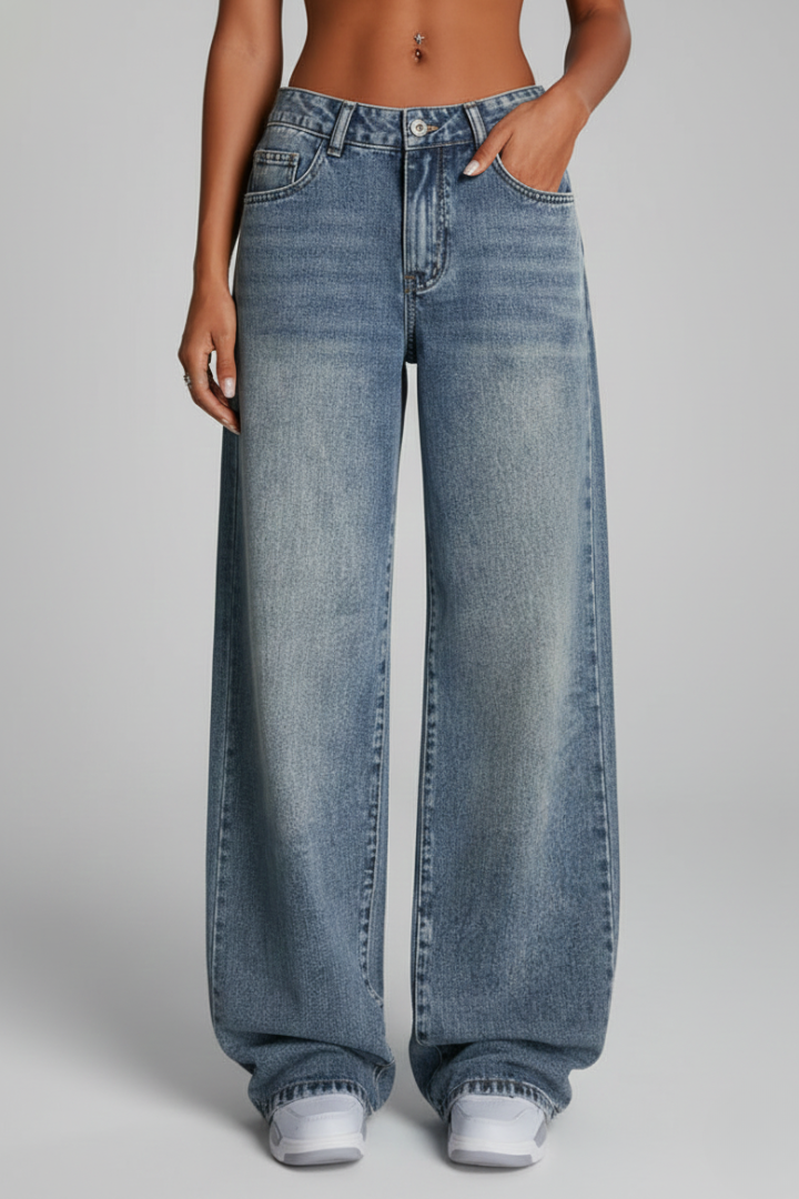 Effortless Blue Wide Leg Jeans for Women with High Waist Relaxed Fit Casual Style