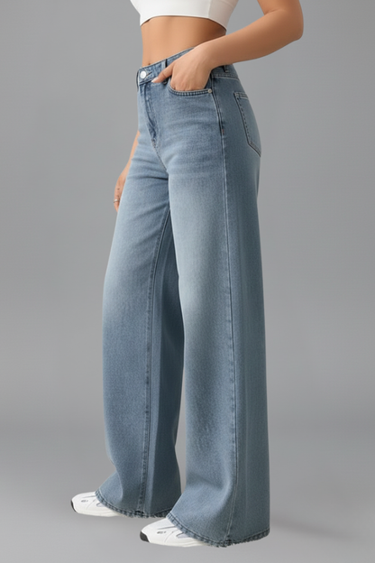Effortless Wide Leg Jeans for Women with High Waist Faded Relaxed Casual Style