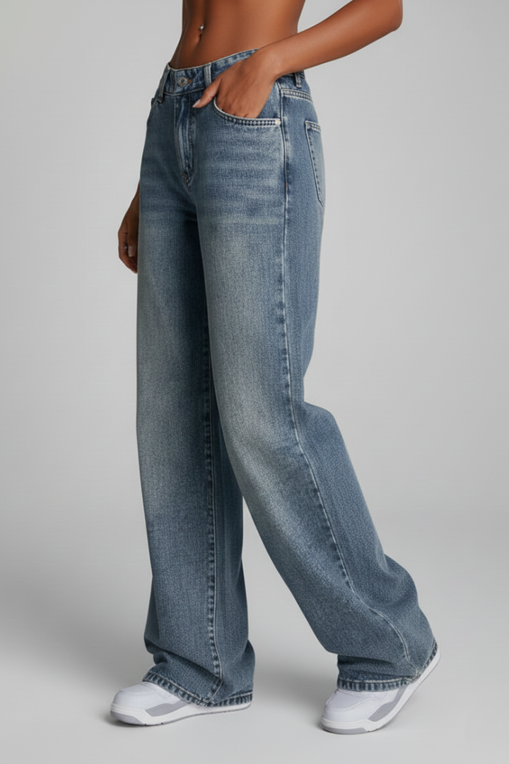 Effortless Blue Wide Leg Jeans for Women with High Waist Relaxed Fit Casual Style