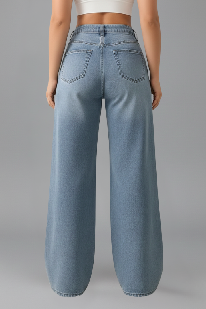 Effortless Wide Leg Jeans for Women with High Waist Faded Relaxed Casual Style