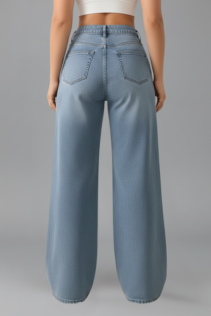 Effortless Wide Leg Jeans for Women with High Waist Faded Relaxed Casual Style