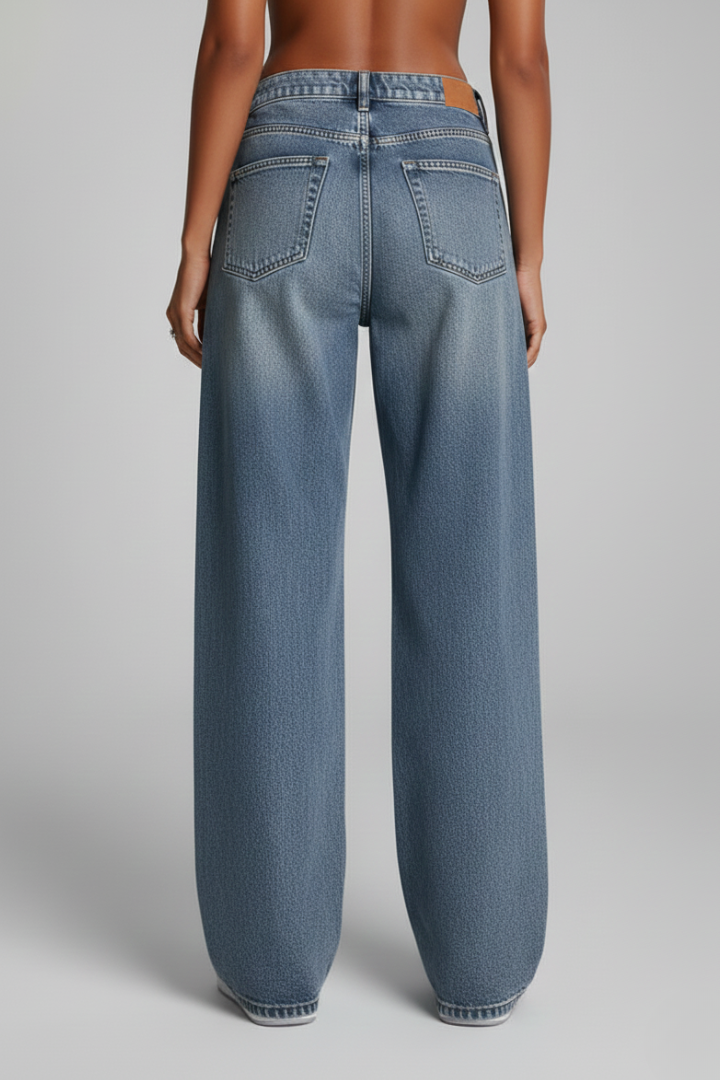 Effortless Blue Wide Leg Jeans for Women with High Waist Relaxed Fit Casual Style