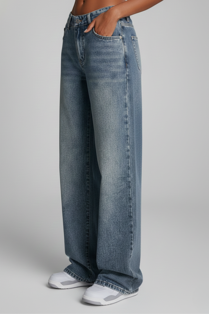 Effortless Blue Wide Leg Jeans for Women with High Waist Relaxed Fit Casual Style