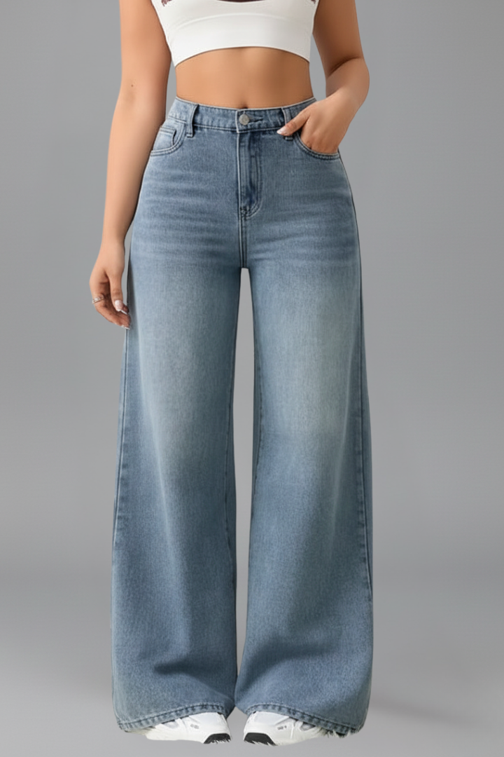 Effortless Wide Leg Jeans for Women with High Waist Faded Relaxed Casual Style