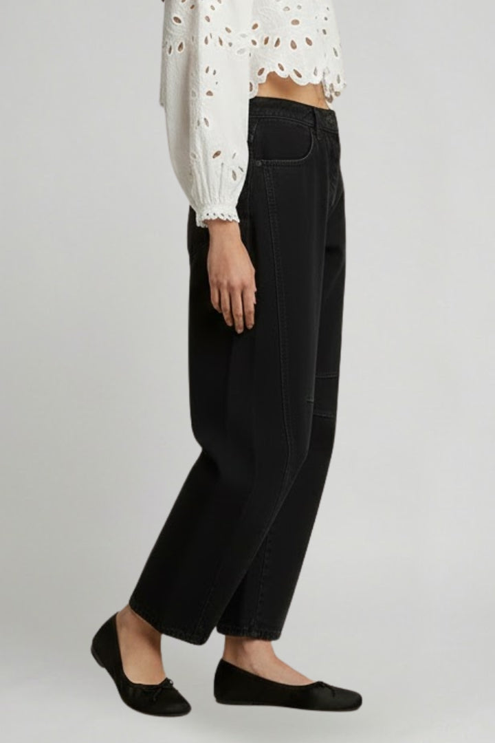 Effortless Denim Barrel Jeans for Women with High Waist Knee Seam Cropped Casual Style