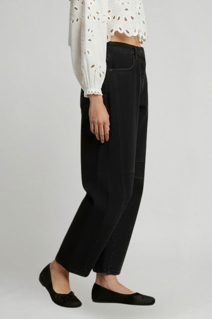 Effortless Denim Barrel Jeans for Women with High Waist Knee Seam Cropped Casual Style