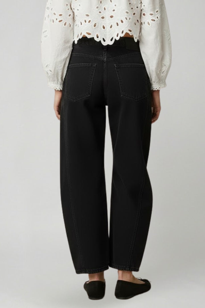 Effortless Denim Barrel Jeans for Women with High Waist Knee Seam Cropped Casual Style