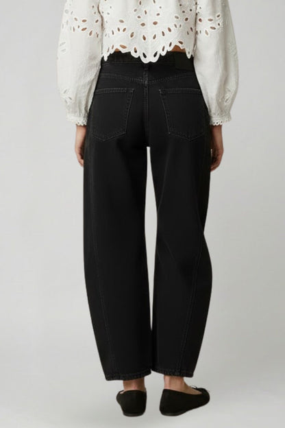 Effortless Denim Barrel Jeans for Women with High Waist Knee Seam Cropped Casual Style