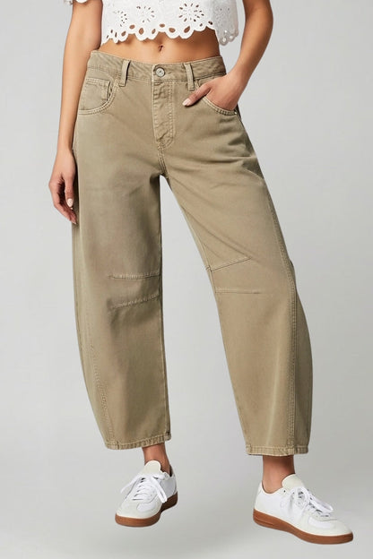 Effortless Denim Barrel Jeans for Women with High Waist Knee Seam Cropped Casual Style