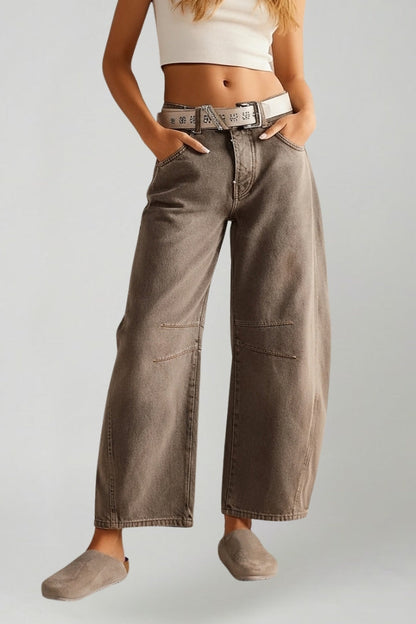 Effortless Denim Barrel Jeans for Women with High Waist Knee Seam Cropped Casual Style