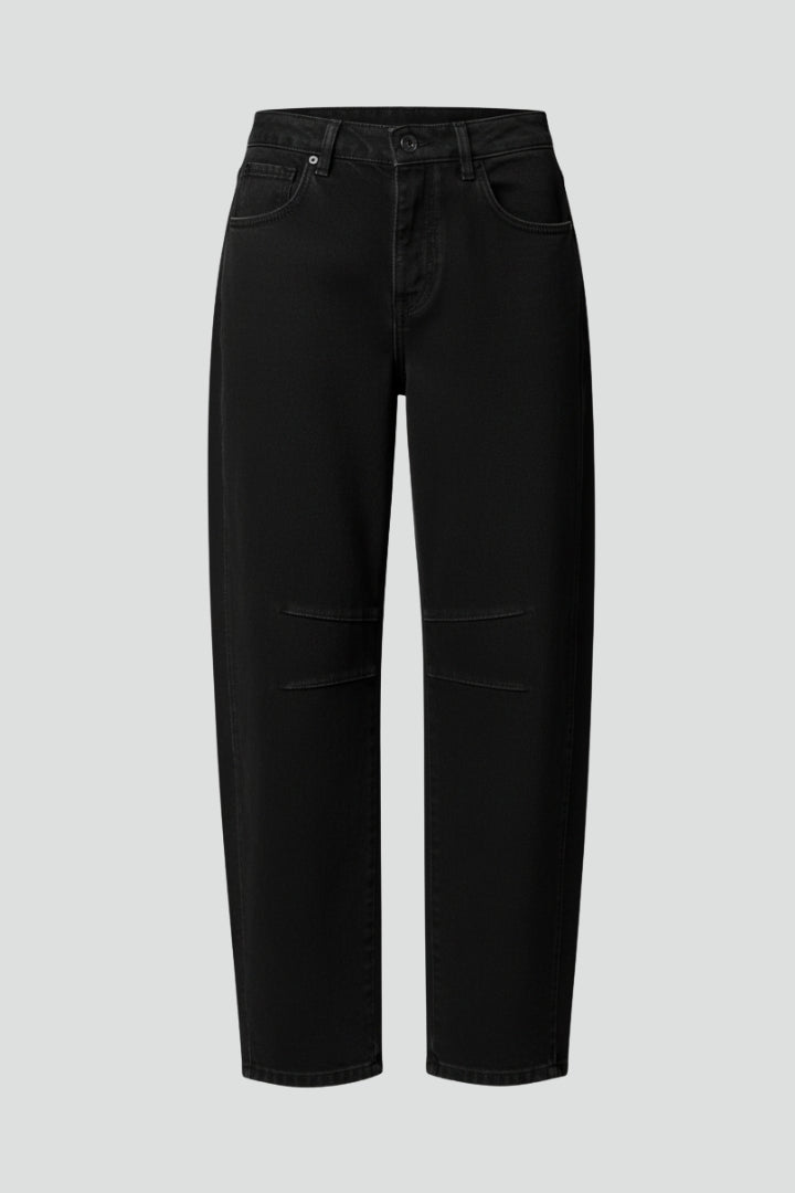 Effortless Denim Barrel Jeans for Women with High Waist Knee Seam Cropped Casual Style